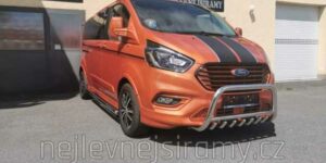 TA Přední ochranný nerezový rám se zuby a ochranné nerezové nášlapy s prolisy na Ford Custom Sport
