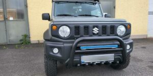 TA přední ochranný nerezový rám se zuby černý s led přídavným světlem pro Suzuki Jimny 2018