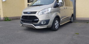 TA Přední ochranný nerezový rám - tyč se spodním plechem a s led přídavným světlem pro Ford Transit Custom 2013